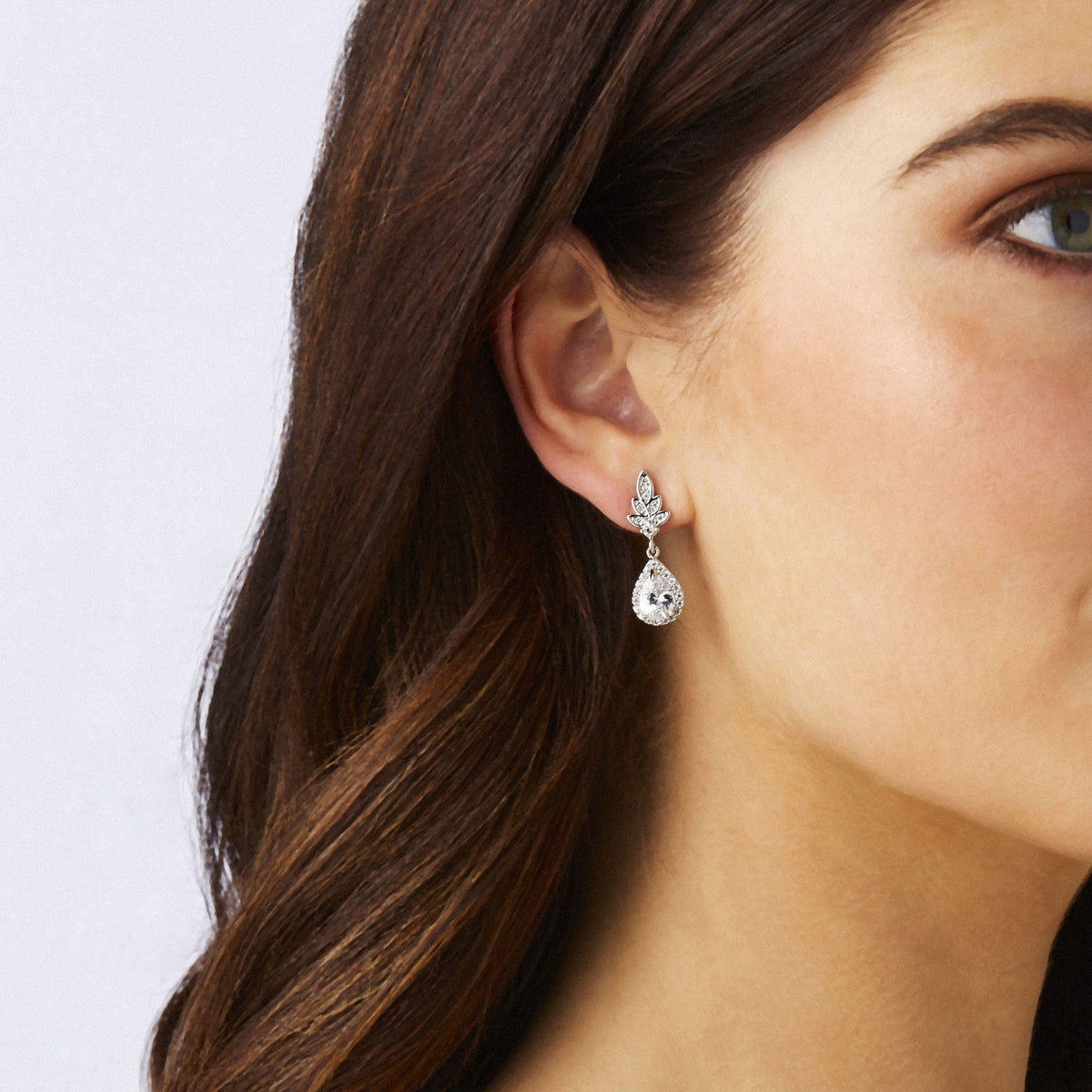 Silver Plated Leaf And Pear Drop Earring