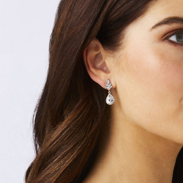 Silver Plated Leaf And Pear Drop Earring