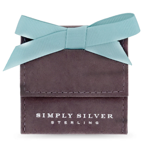 Simply Silver Grey Faux Suede Pouch With Blue Ribbon Tie