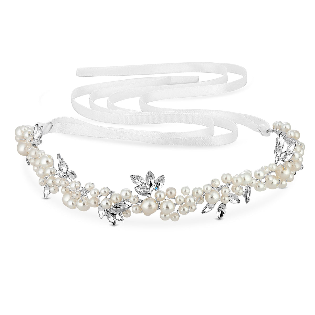 Plated Pearl Crystal Cluster Halo Tiara