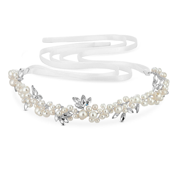 Silver Plated Pearl And Crystal Cluster Halo Tiara