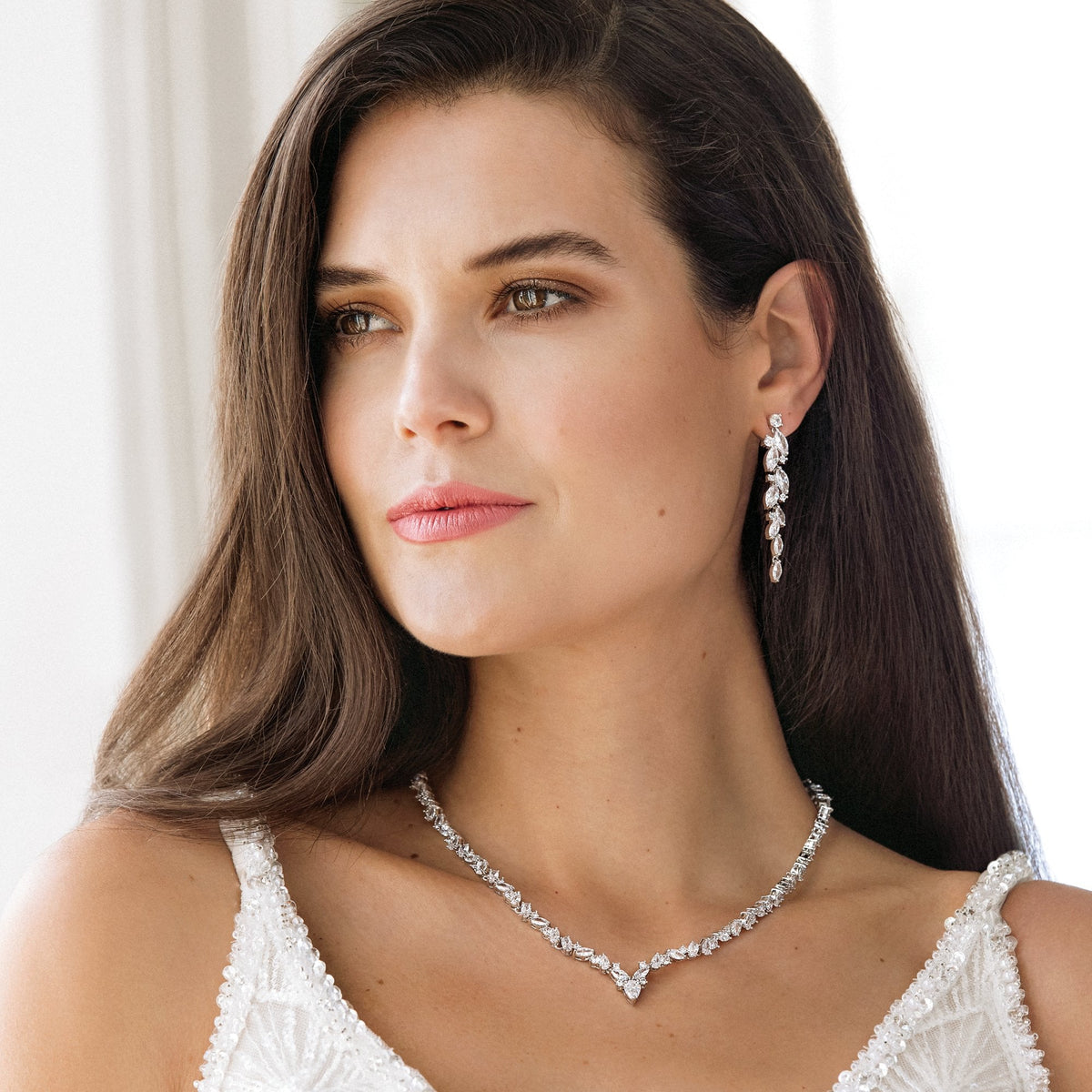 Silver Plated Clear Navette Charlotte Drop Earring