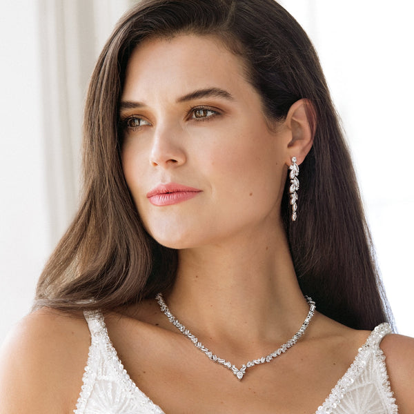 Silver Plated Clear Navette Charlotte Drop Earring