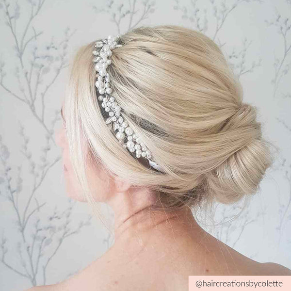 Silver Plated Pearl And Crystal Cluster Halo Tiara