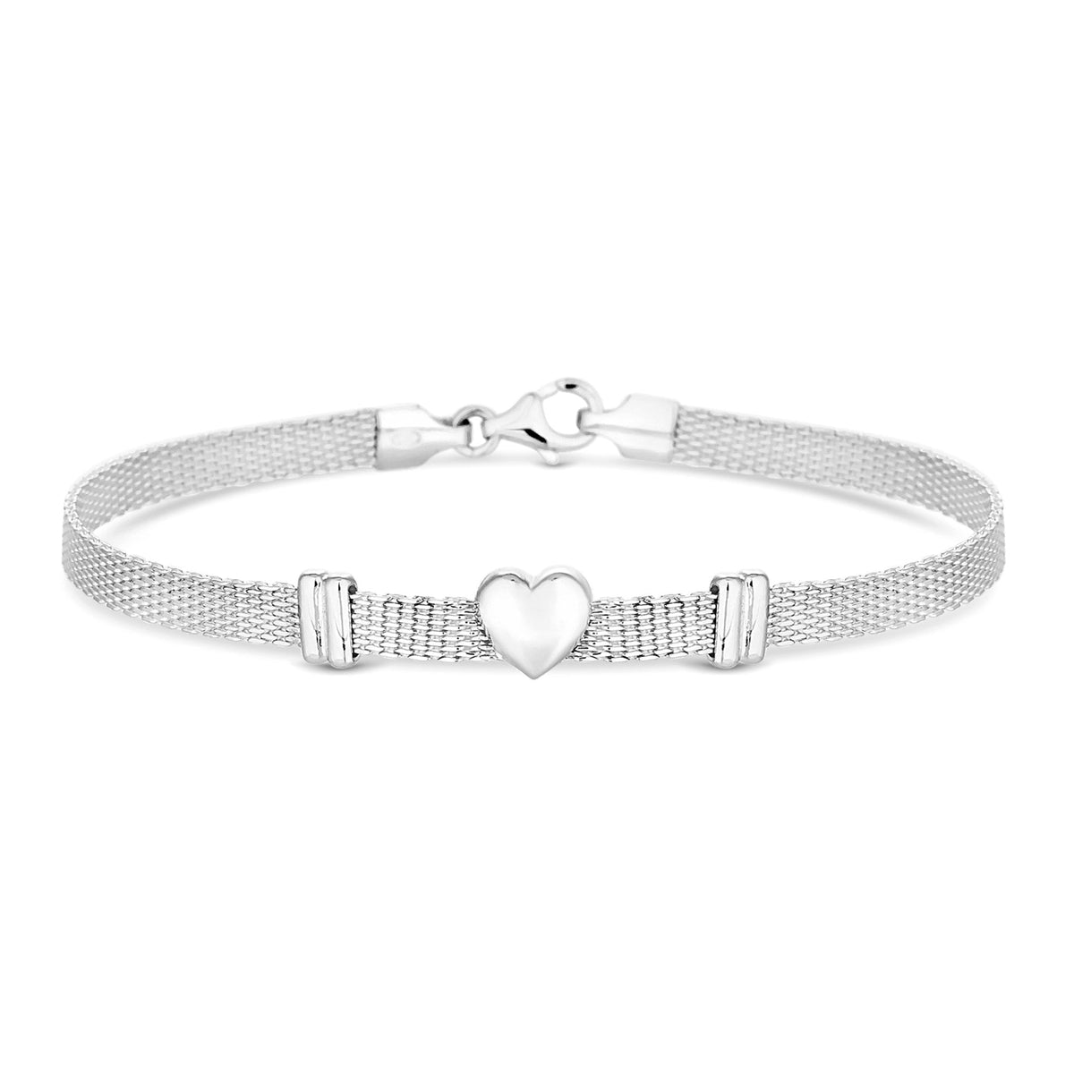 Sterling 925 Polished Heart Mesh Bracelet