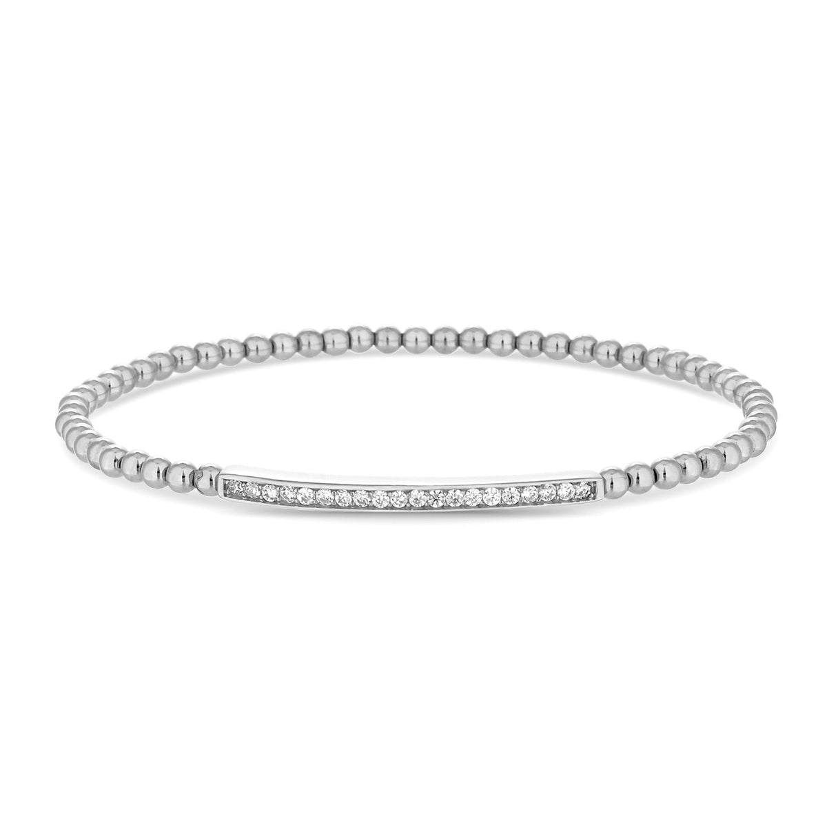 Sterling 925 Cubic Zirconia Bar Beaded Stetch Bracelet
