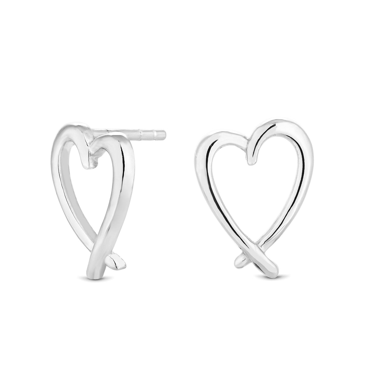 Sterling Silver 925 Open Crossover Heart Stud Earrings