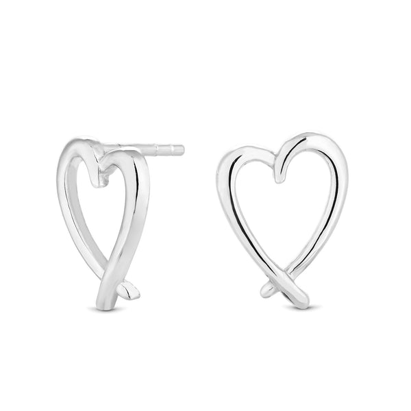 Sterling Silver 925 Open Crossover Heart Stud Earrings