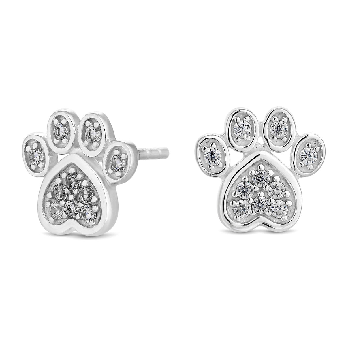 Sterling 925 Cubic Zirconia Paw Print Stud Earrings