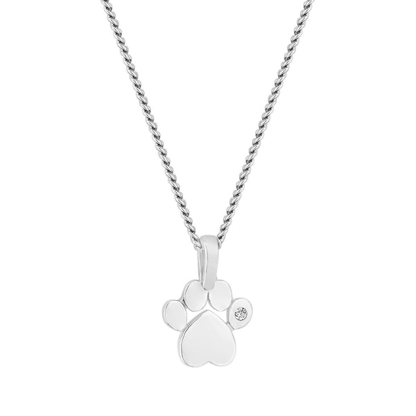 Sterling Silver 925 Cubic Zirconia Paw Print Pendant Necklace
