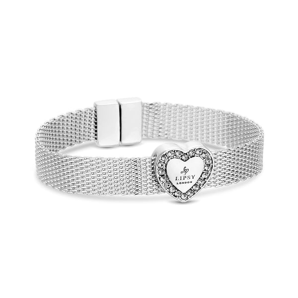Silver Plated Mesh Bracelet With Heart - Gift Boxed