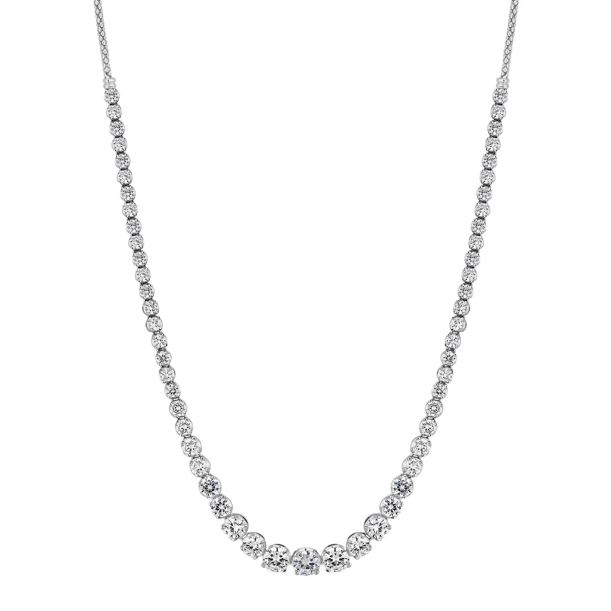 Silver Plated Cubic Zirconia Graduated Tennis Necklace - Gift Boxed
