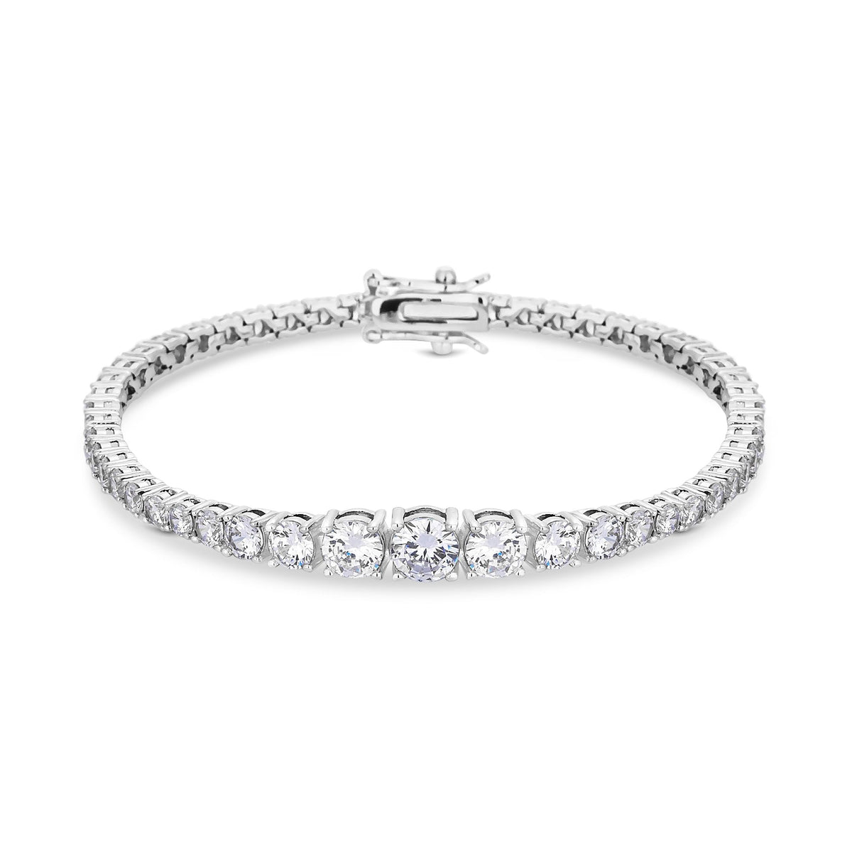 Silver Plated Cubic Zirconia Crystal Graduated Tennis Bracelet - Gift Boxed