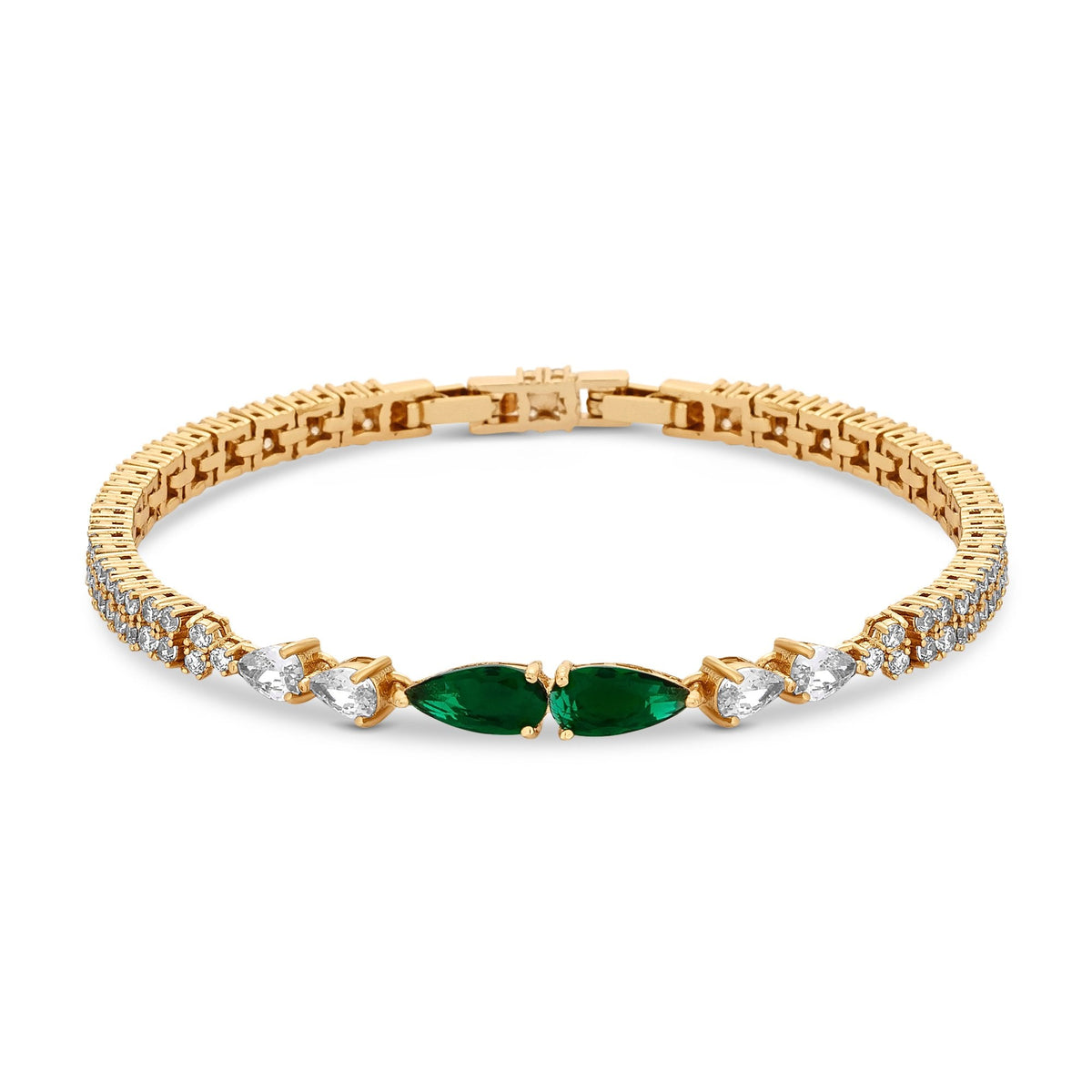 Gold Plated Cubic Zirconia Emerald Green Pear Bracelet - Gift Boxed