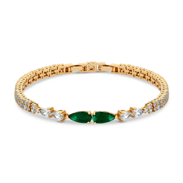 Gold Plated Cubic Zirconia Emerald Green Pear Bracelet - Gift Boxed