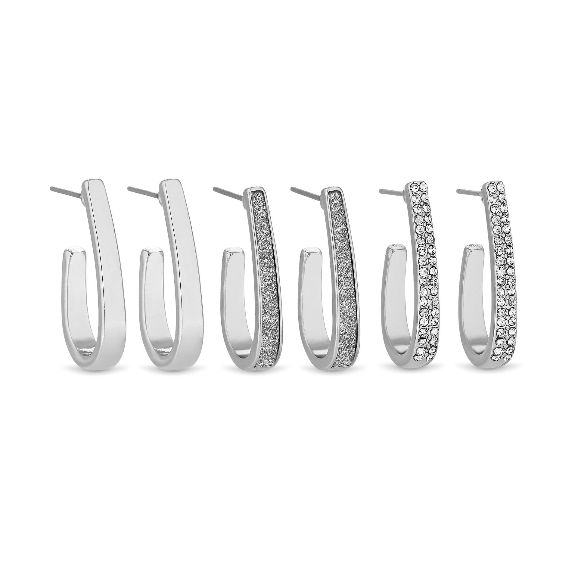 Plated Crystal Huggie Hoop Earrings Pack 3
