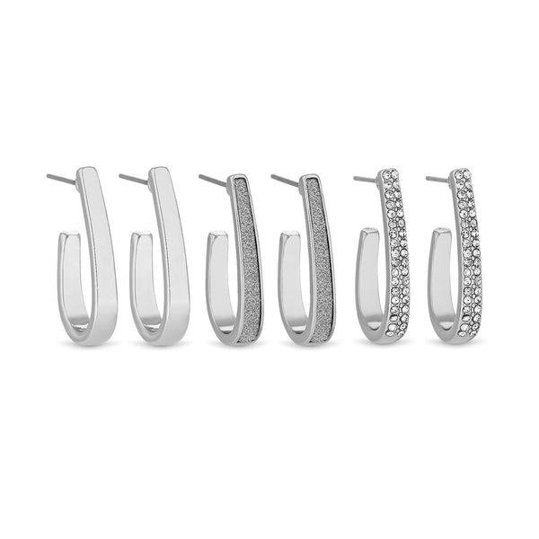 Silver Plated Crystal Huggie Hoop Earrings - Pack of 3