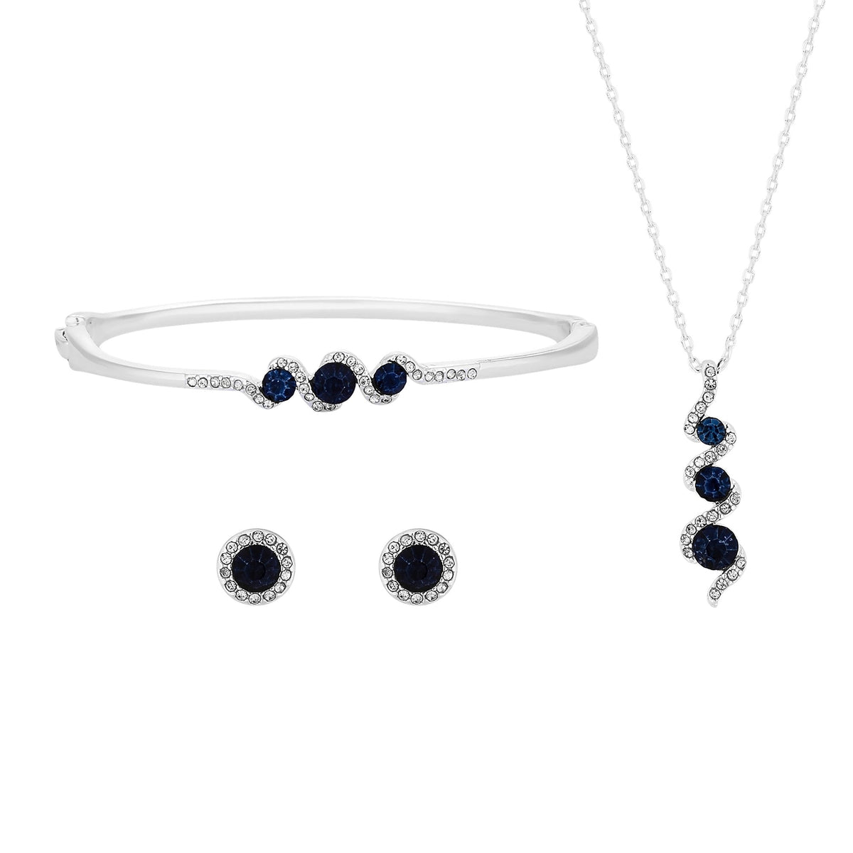 Sapphire And Crystal Twist Drop Trio Set - Gift Boxed