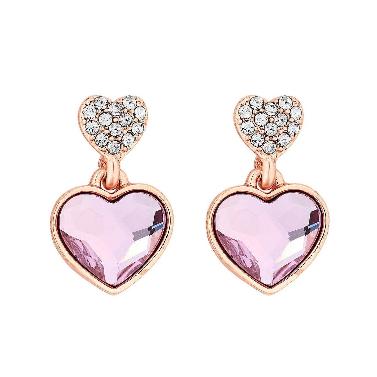 Jon Richard Radiance Collection Rose Gold Plated Pink Dancing Heart Drop Earrings
