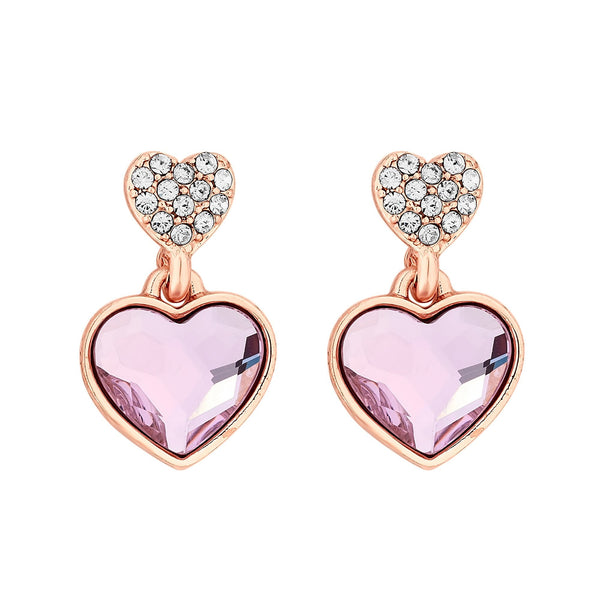 Jon Richard Radiance Collection Rose Gold Plated Pink Dancing Heart Drop Earrings