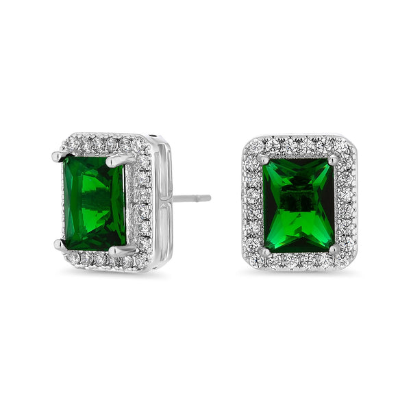 Jon Richard Silver Plated Emerald Cubic Zirconia Stud Earrings - Gift Boxed