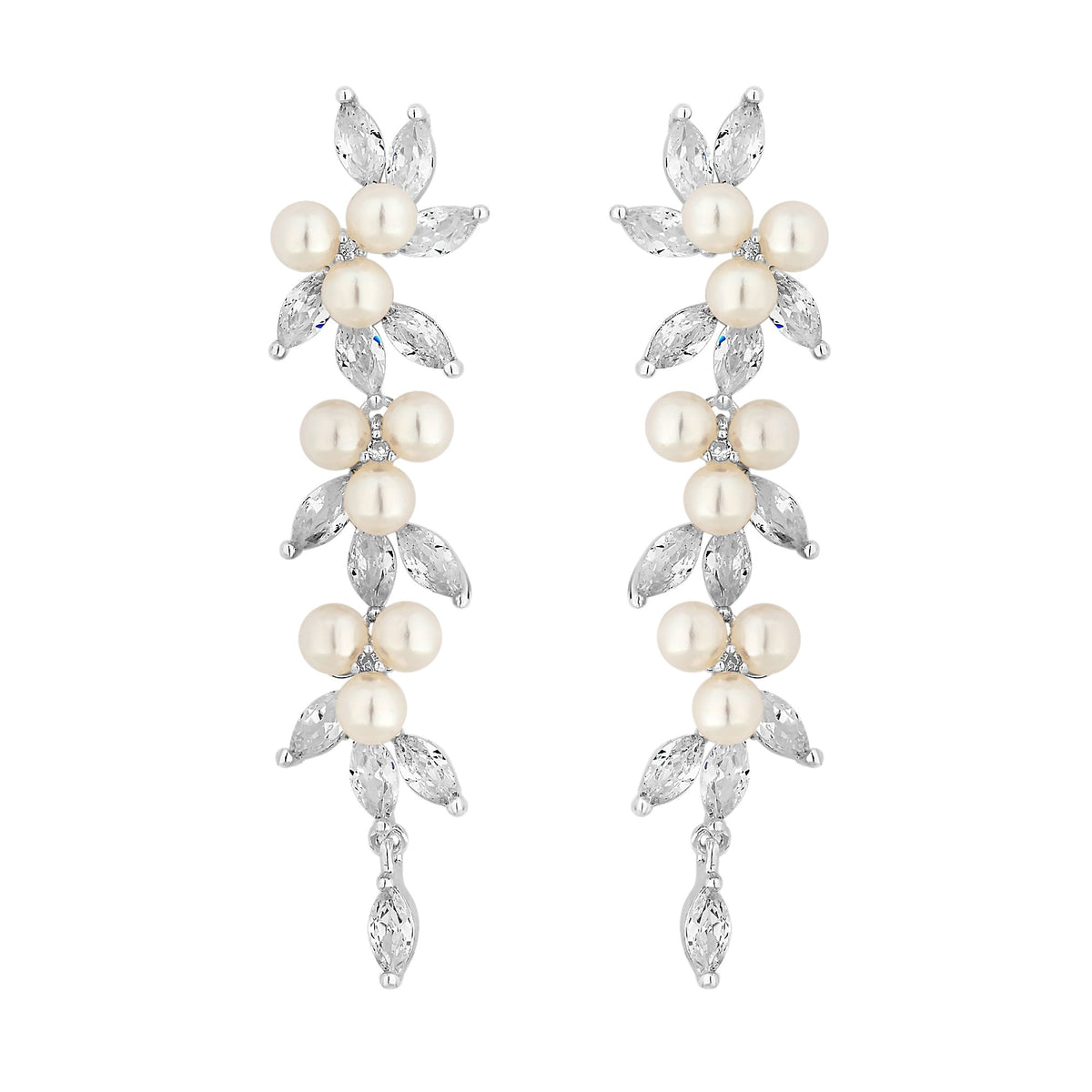 Silver Pearl and Crystal Vine Pear Drop Earring
