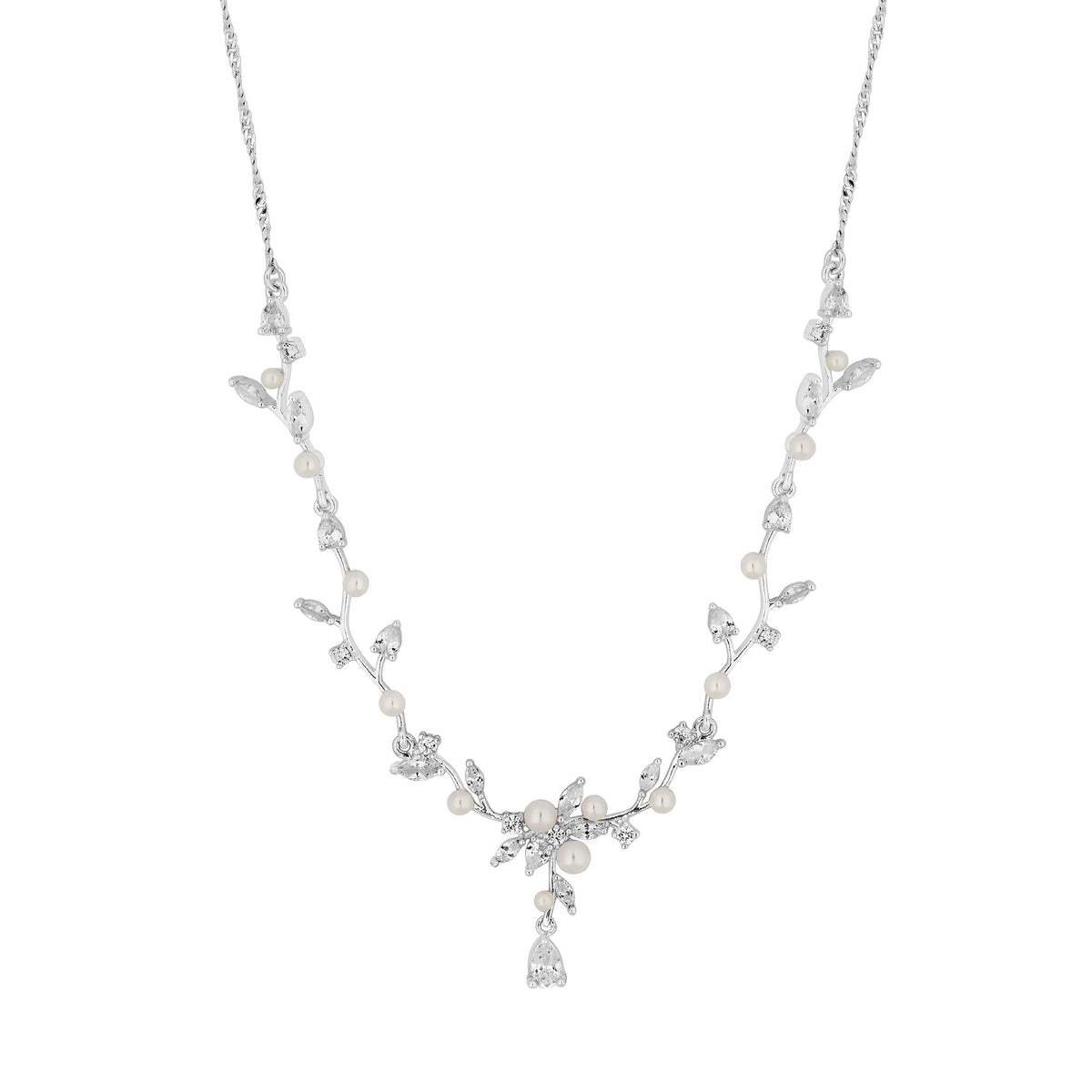 Pearl Crystal Vine Pear Drop Necklace