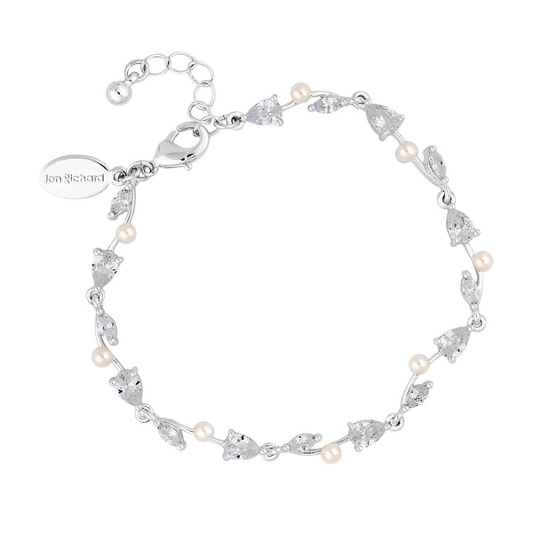Silver Plated Pearl and Crystal Vine Pear Drop Bracelet