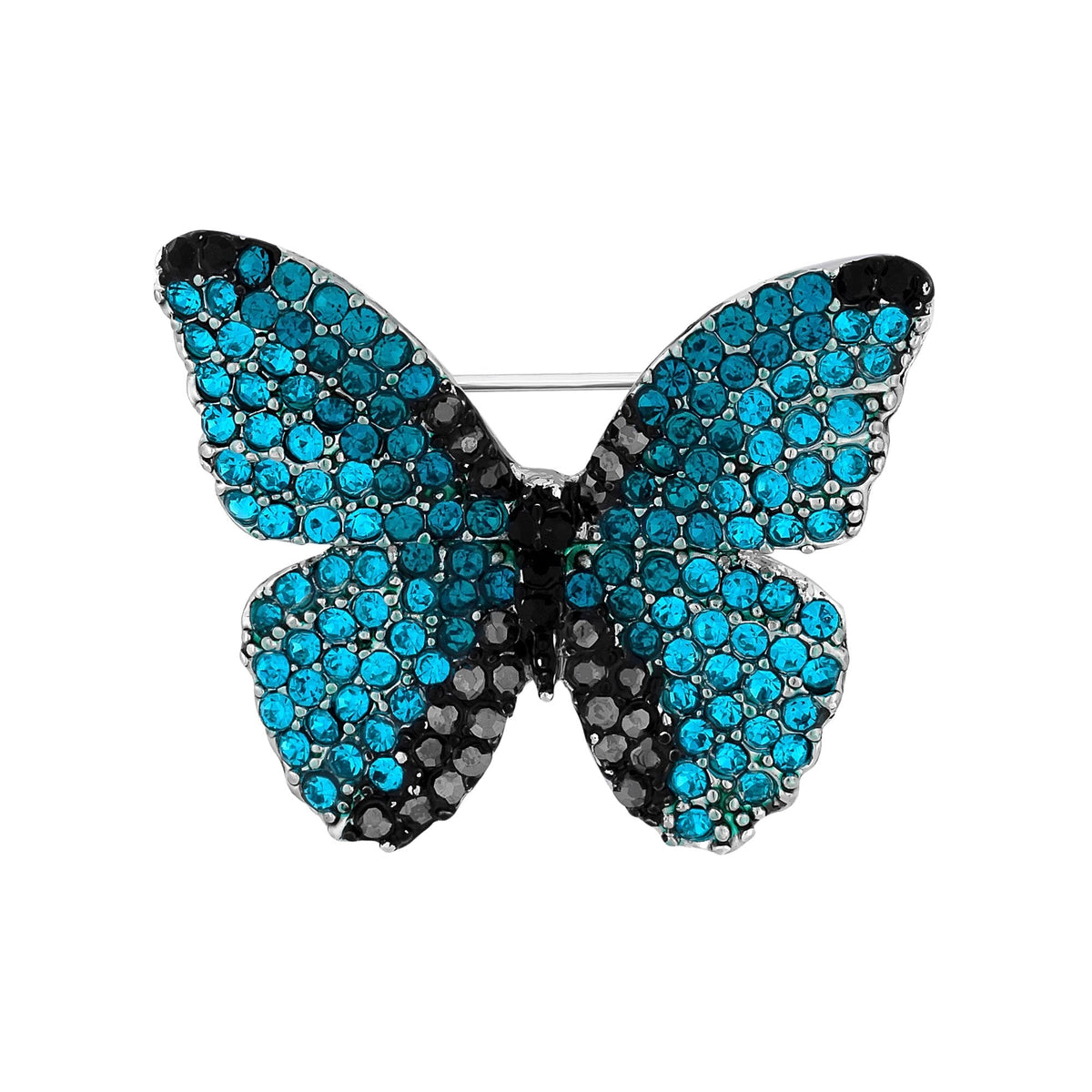 Blue Aqua And Jet Pave Butterfly Brooch