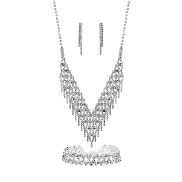 Silver Plated Crystal 3 Piece Shower Matching Jewellery Set
