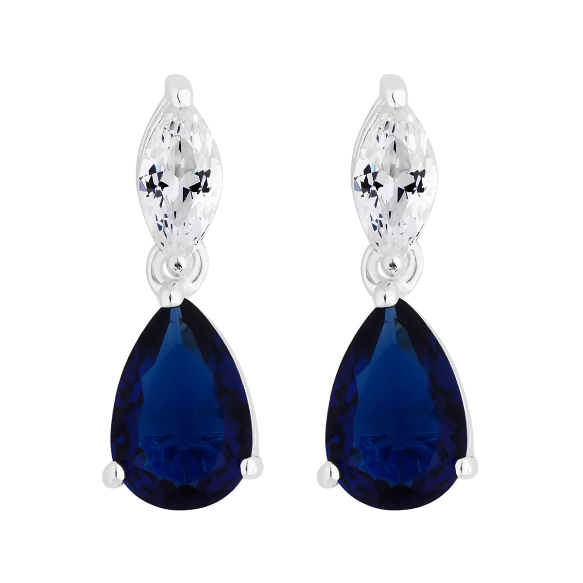 Sterling 925 Sapphire Cubic Zirconia Pear Drop Earrings