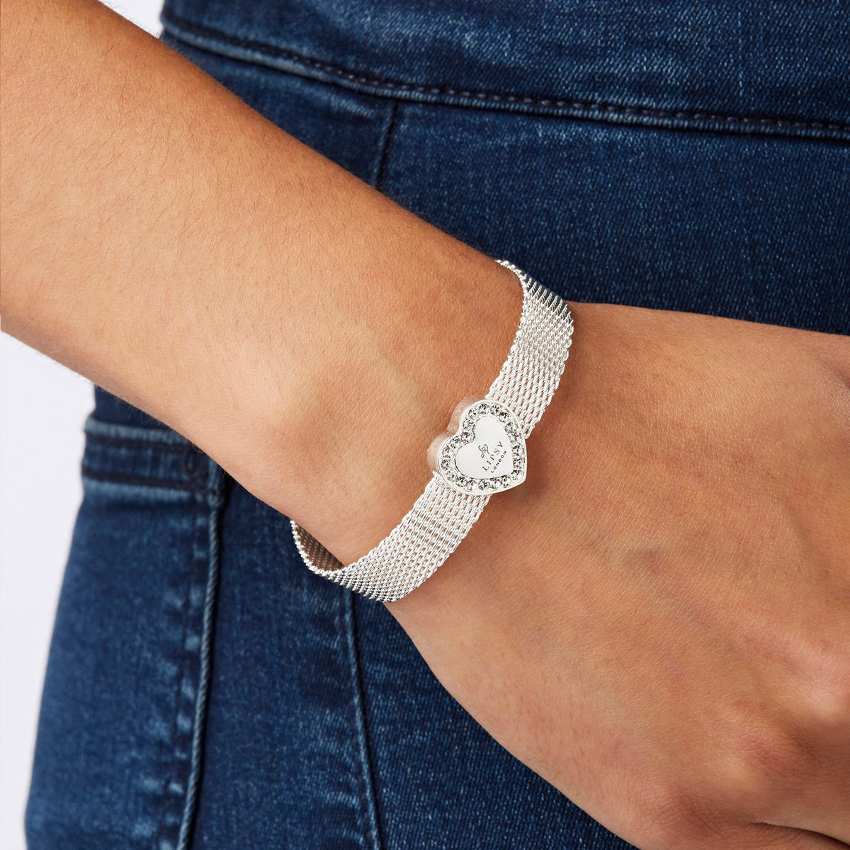 Silver Plated Mesh Bracelet With Heart - Gift Boxed