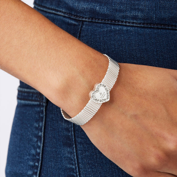 Silver Plated Mesh Bracelet With Heart - Gift Boxed