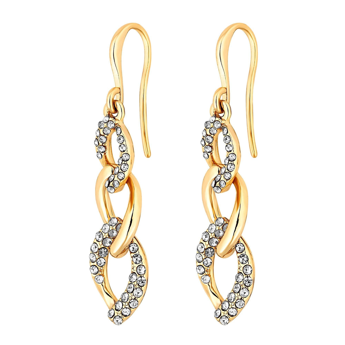 Plated Crystal Pave & Polish Chain Link Drop Earrings