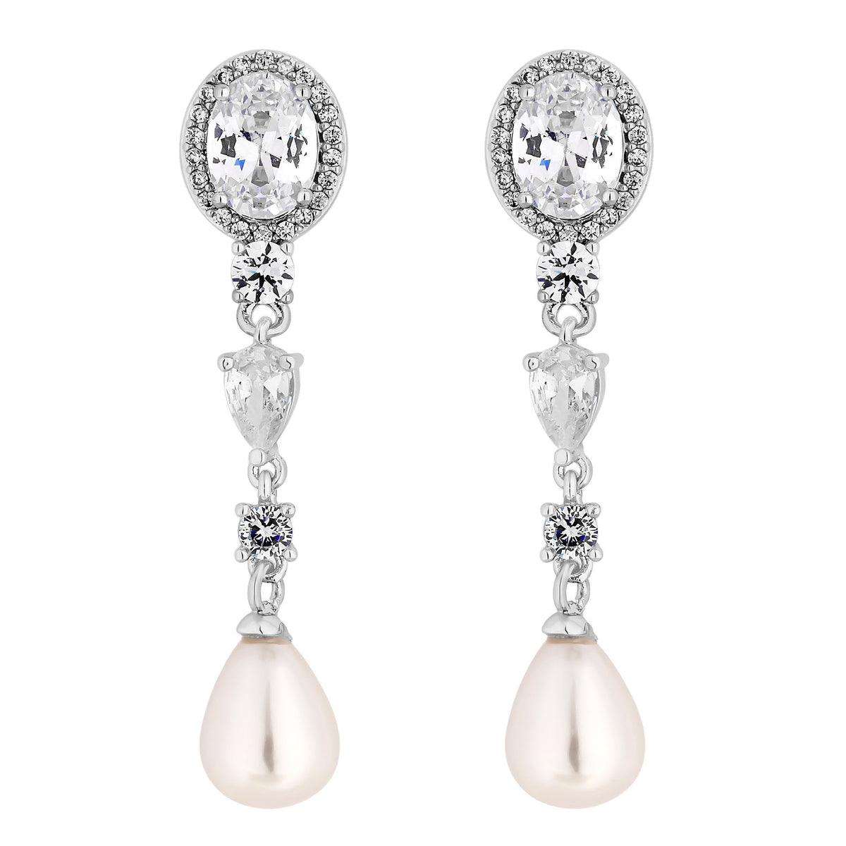 Plated Crystal Teardrop Pearl Drop Earrings