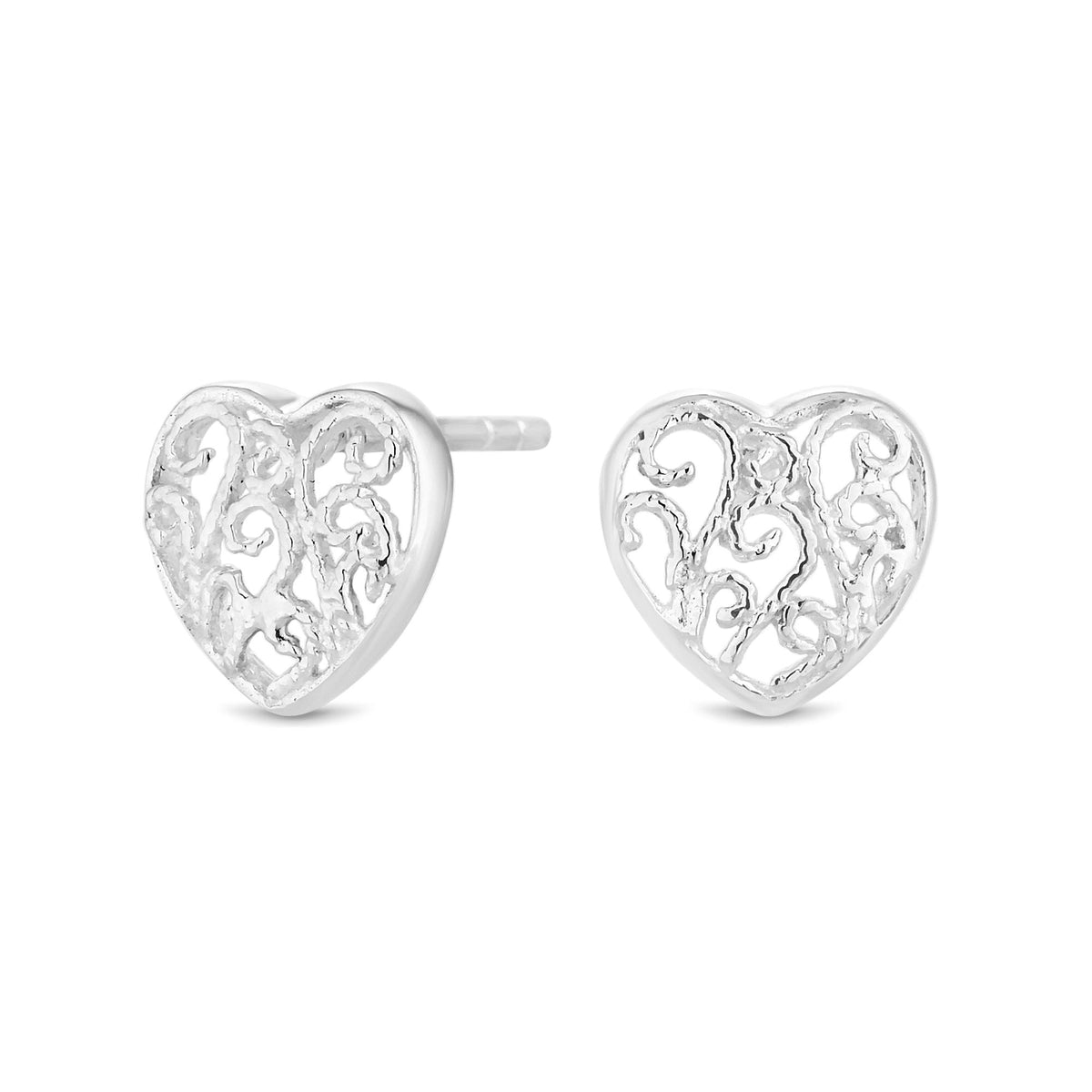 Sterling 925 Mini Filigree Heart Stud Earrings
