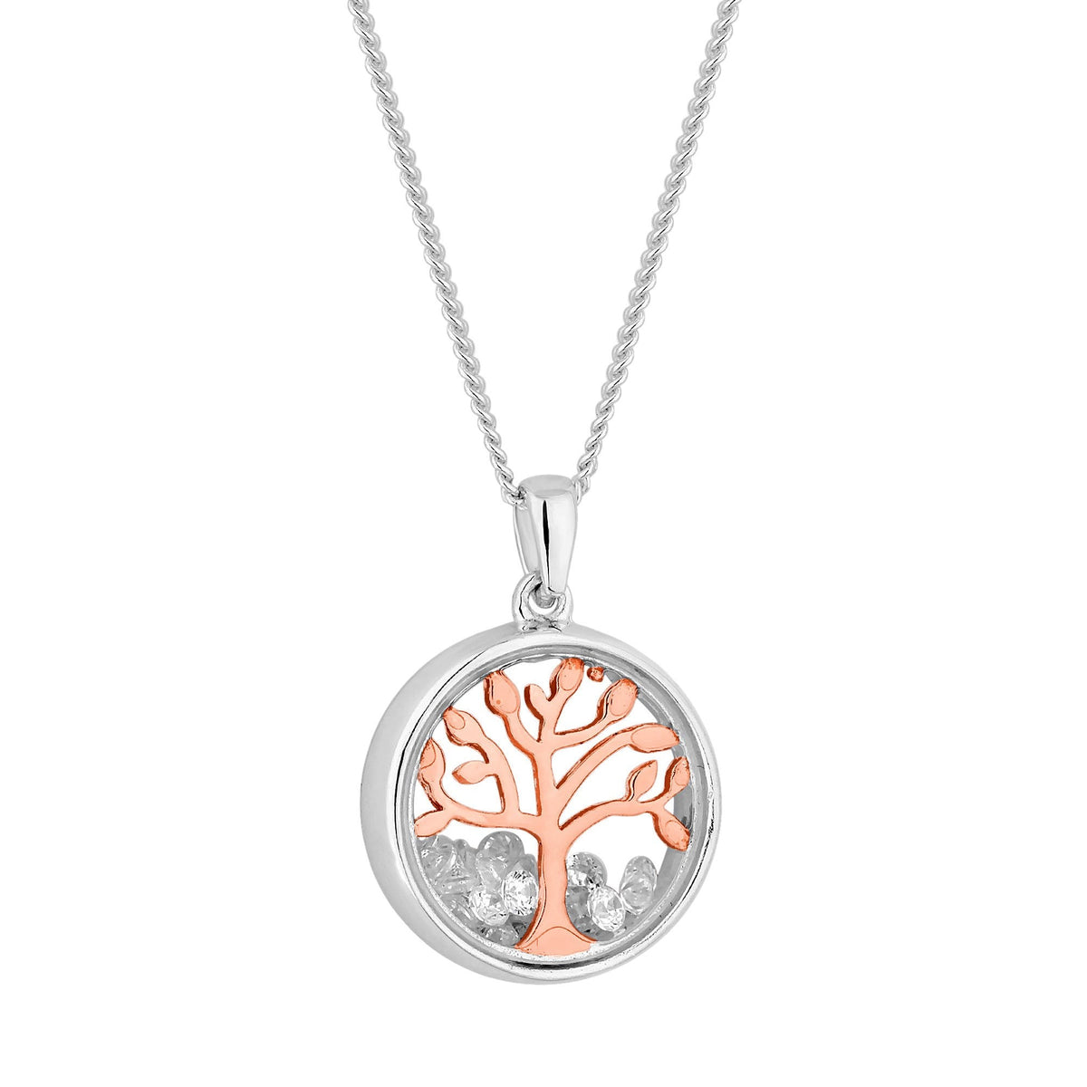 14ct Rose Gold Plated Sterling 925 Tree Love Shaker Pendant Necklace