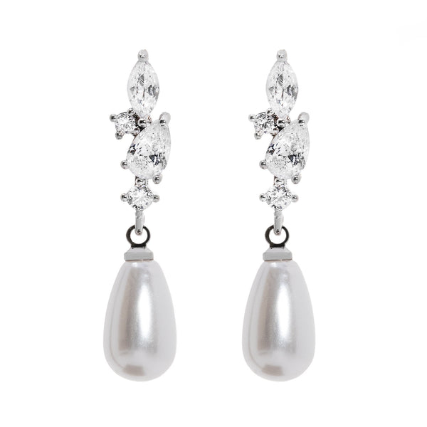 Silver Plated Pearl And Cubic Zirconia Leah Classic Drop Earring