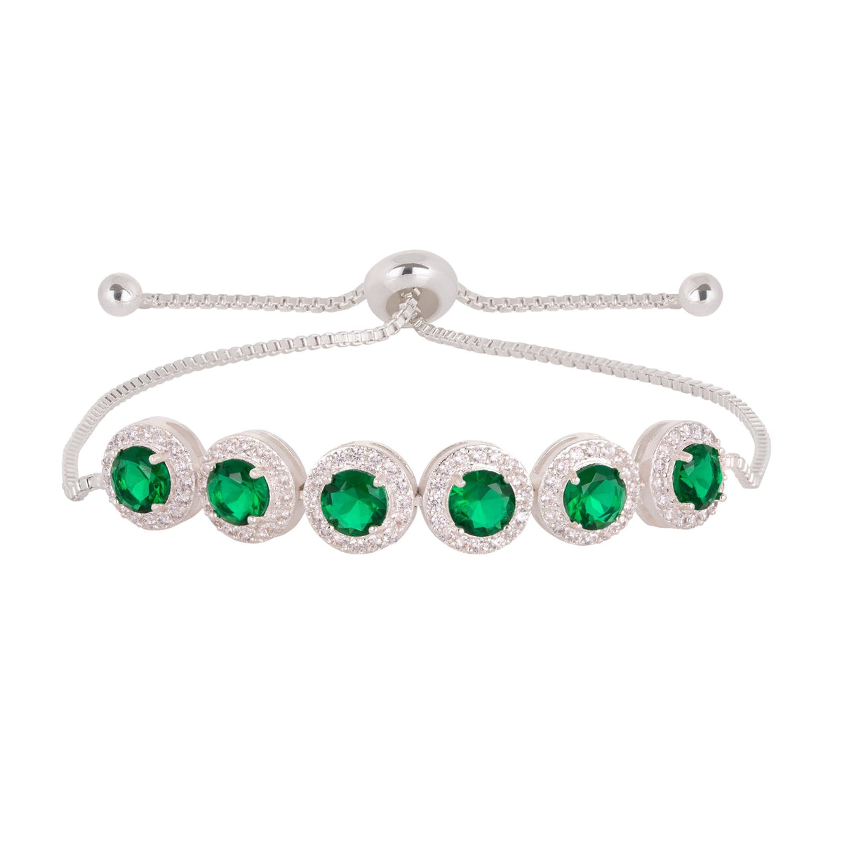 Silver Plated Emerald Green Cubic Zirconia Pave Toggle Bracelet