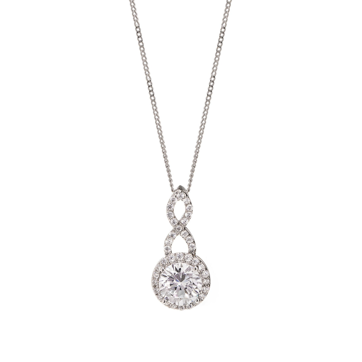 Silver Plated Cubic Zirconia Halo Infinity Crystal Pendant - Gift Boxed