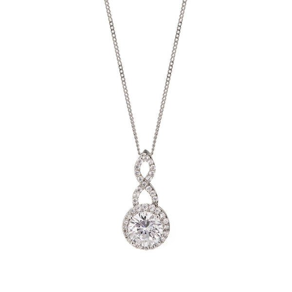 Silver Plated Cubic Zirconia Halo Infinity Crystal Pendant - Gift Boxed