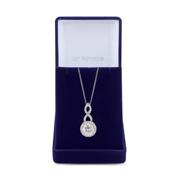 Silver Plated Cubic Zirconia Halo Infinity Crystal Pendant - Gift Boxed