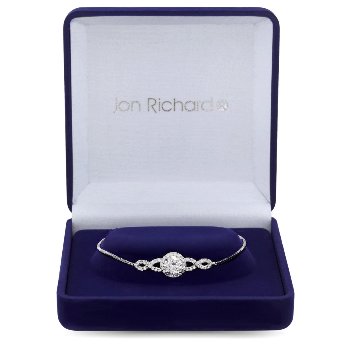 Plated Cubic Zirconia Halo Infinity Crystal Toggle Bracelet Gift Boxed