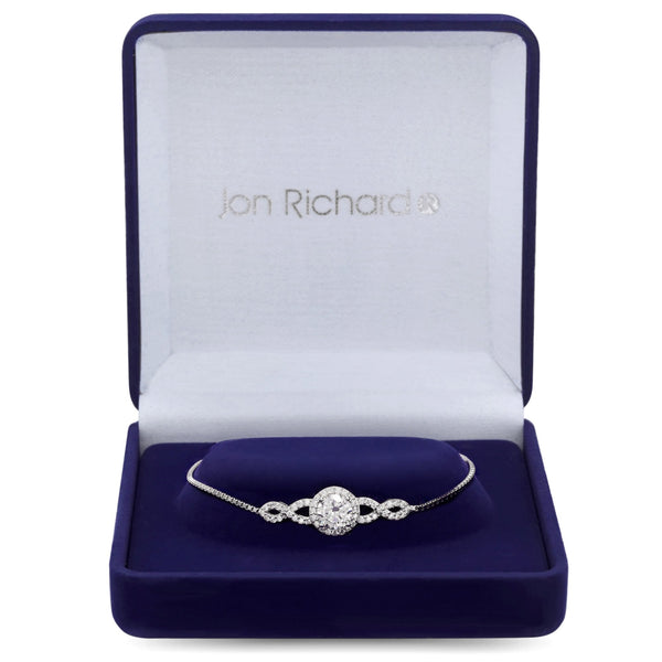 Silver Plated Cubic Zirconia Halo Infinity Crystal Toggle Bracelet - Gift Boxed