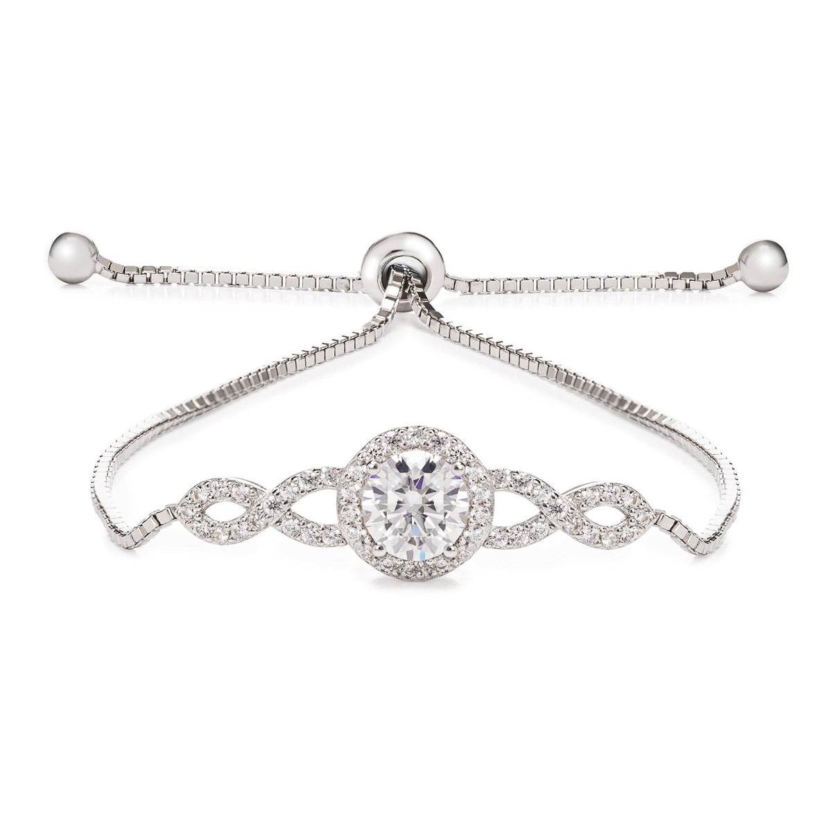 Silver Plated Cubic Zirconia Halo Infinity Crystal Toggle Bracelet - Gift Boxed