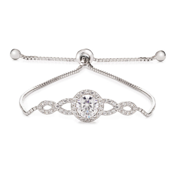 Silver Plated Cubic Zirconia Halo Infinity Crystal Toggle Bracelet - Gift Boxed