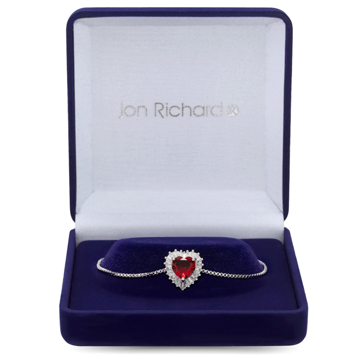 Silver Plated Ruby Cubic Zirconia Heart Toggle Bracelet Gift Boxed