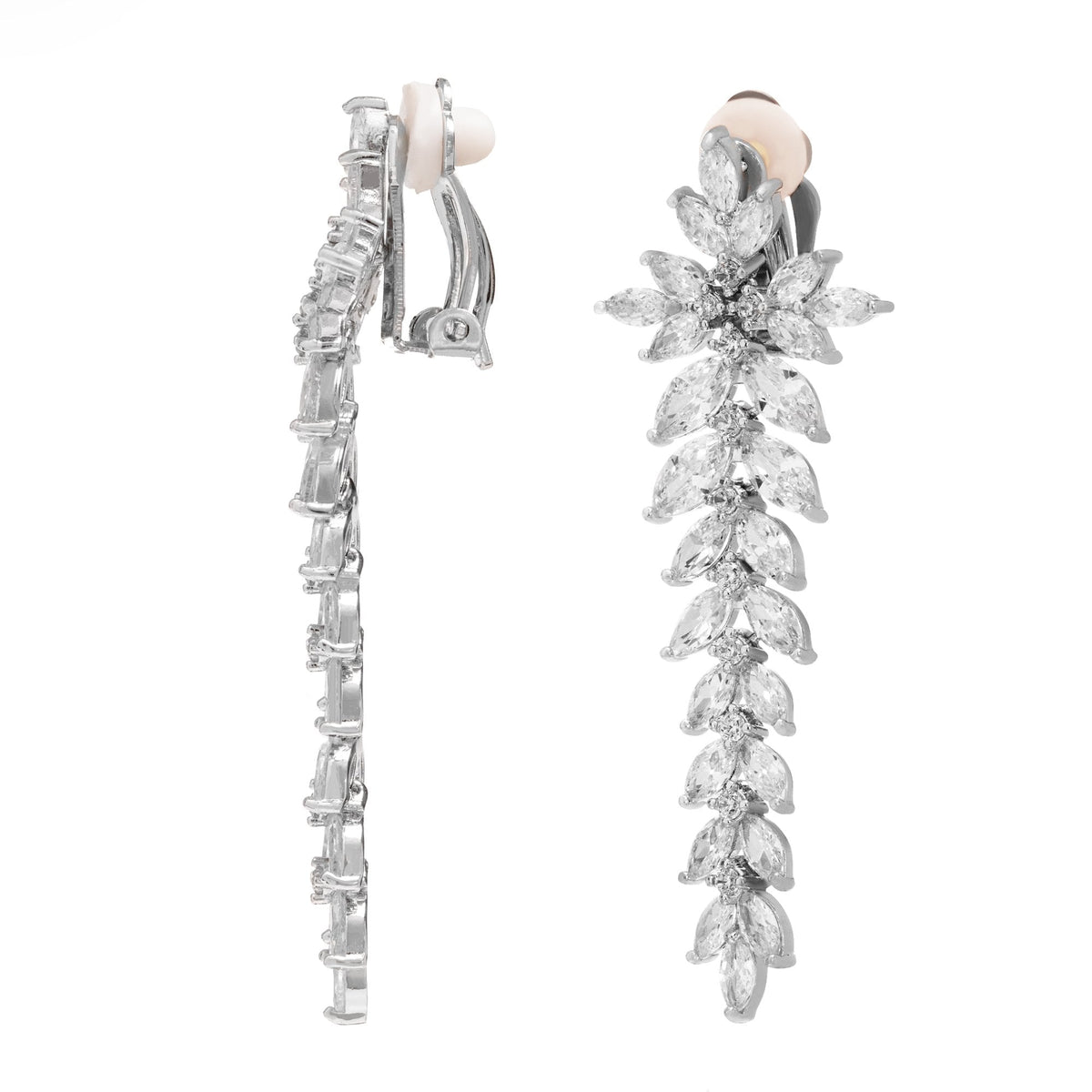 Silver Plated Crystal Statement Clip On Earrings
