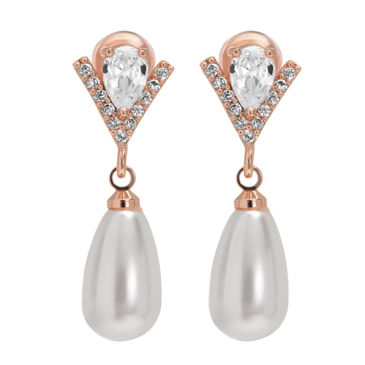 Rose Gold Plated Teardrop Pearl Earring