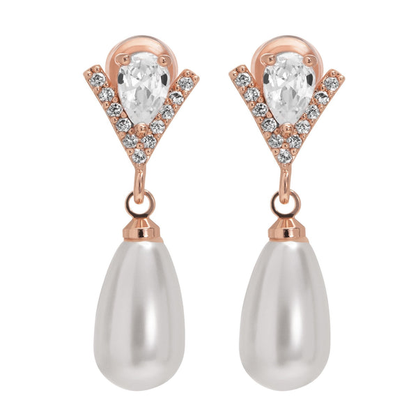 Rose Gold Plated Teardrop Pearl Earring